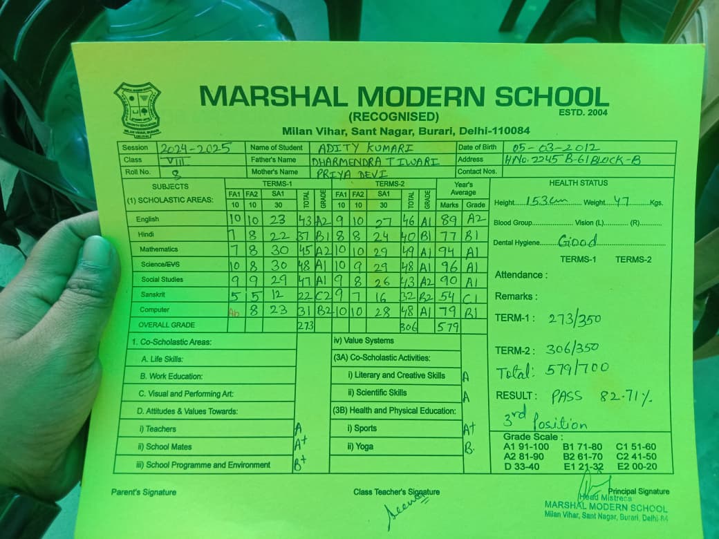 Aditi Kumari - 96% in Science and 94% in Maths